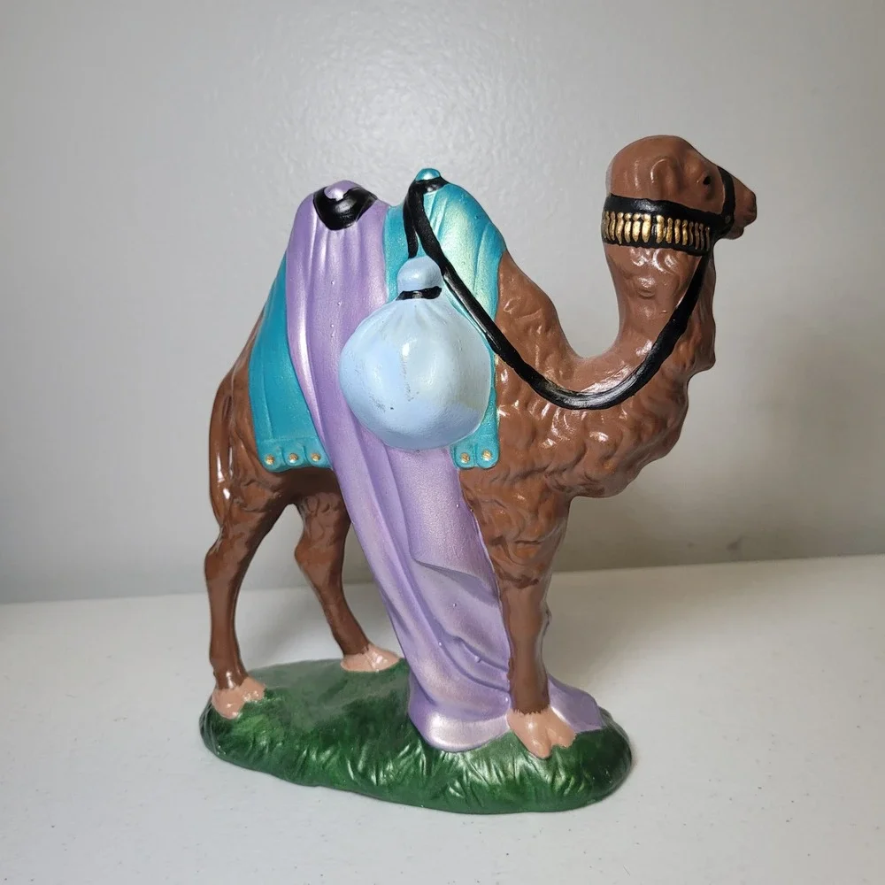 Atlantic Mold Nativity Camel Ceramic Vintage Standing Figurine Brown Teal Purple
